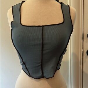SHEIN Cropped Blue Ribbed Square Neck Top
